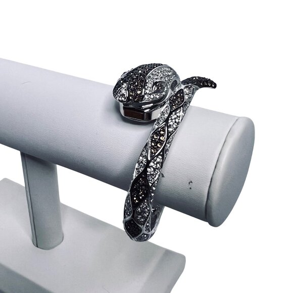 Kenneth Jay Lane Silver Tone And Rhinestone Snake Watch/Bracelet (5930) - Picture 9 of 11